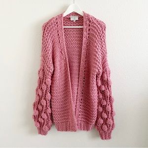 NWOT Hayden Los Angeles Crochet Knot Pom Sleeve Cardigan Sweater - Rose Pink